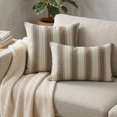 Brown Linen Throw Pillow Cover - Terra Stripe