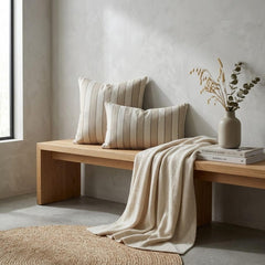 Beige Linen Throw Pillow Cover - Beige Terra Stripe