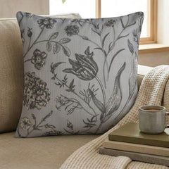 Gray Botanical Sketch Throw Pillow Cover