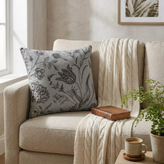 Gray Linen Throw Pillow Cover - Gray Botanical Sketch