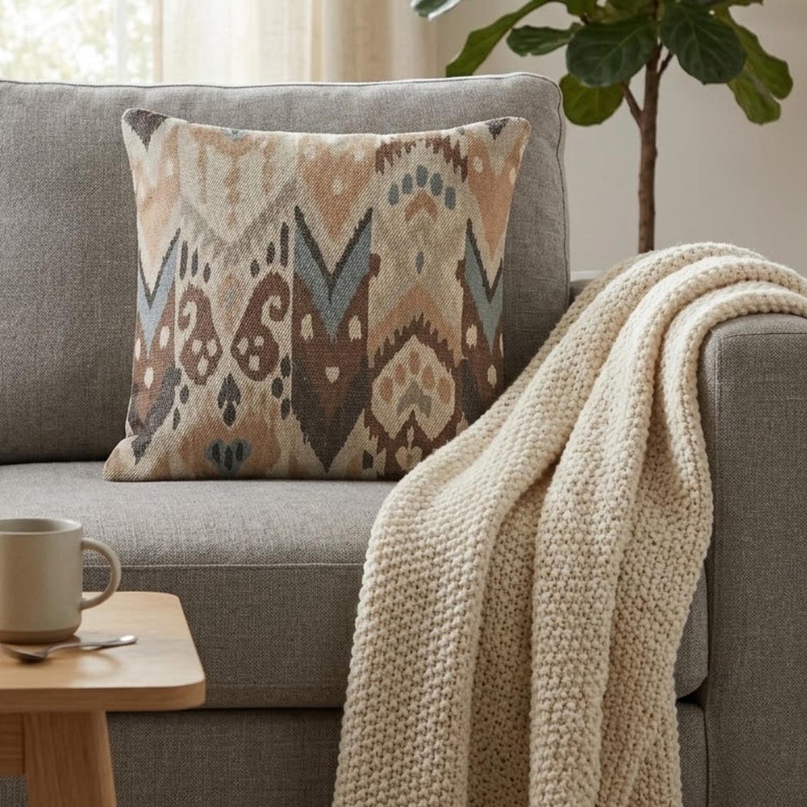 Terrosa Beige Throw Pillow Cover