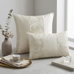 Ivory White Satin Throw Pillow Cover - Regal Ivory Vine