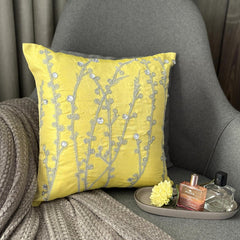 Yellow Crystal Willow - Yellow Art Silk Throw Pillow Cover