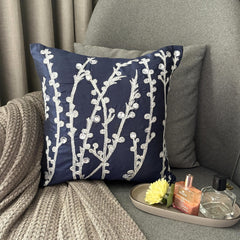 Navy Blue Willow - Navy Blue Art Silk Throw Pillow Cover