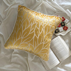 Mimosa Yellow Leaves - Mimosa Yellow Burnout Velvet Throw Pillow Cover
