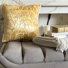 Mimosa Yellow Leaves - Mimosa Yellow Burnout Velvet Throw Pillow Cover