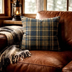 Plaidscape Navy - Navy Blue Velvet Winter Plaid Throw Pillow Cover