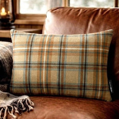 Plaidflow Beige - Beige Velvet Winter Plaid Lumbar Pillow Cover