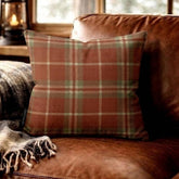 Plaidscape Terracotta - Red Velvet Winter Plaid Throw Pillow Cover