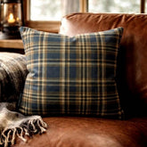 Plaidscape Navy - Navy Blue Velvet Winter Plaid Throw Pillow Cover