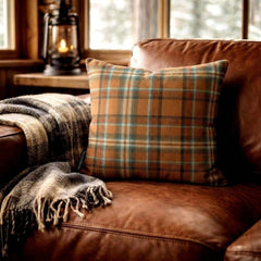 Plaidscape Orange - Orange Velvet Winter Plaid Throw Pillow Cover