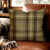 Plaidscape Olive - Green Velvet Winter Plaid Throw Pillow Cover