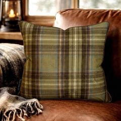 Plaidscape Olive - Green Velvet Winter Plaid Throw Pillow Cover