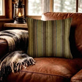 Stripe Flow Olive - Green Velvet Stripes Throw Pillow Cover