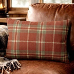 Plaidflow Terracotta - Red Velvet Winter Plaid Lumbar Pillow Cover