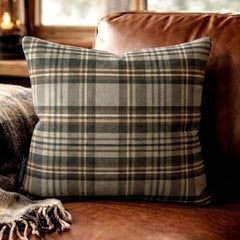 Plaidscape Gray - Gray Velvet Winter Plaid Throw Pillow Cover