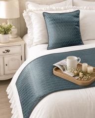 Hexagon Lagoon - Jacquard Blue Decorative Bed Runner and Pillow Cover