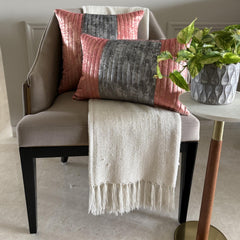 Peach Dusk - Peach & Grey Velvet Decorative Euro Sham