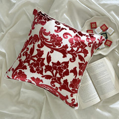 Cayenne Red Florals - Cayenne Red Burnout Velvet Throw Pillow Cover