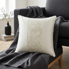 Ivory Satin Lumbar Pillow Cover - Ivory Heirloom Vine