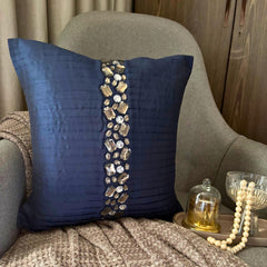 Navy Blue Crystals - Navy Blue Art Silk Throw Pillow Cover