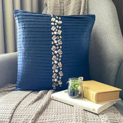 Navy Blue Crystals - Navy Blue Art Silk Throw Pillow Cover