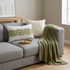 Ivory White Linen Lumbar Pillow Cover - Verdant Labyrinth Lumbar