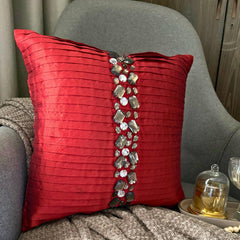Deep Red Crystals - Red Art Silk Decorative Euro Sham