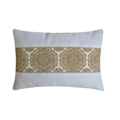 White Linen Lumbar Pillow Cover - Ivora Mandala Lumbar