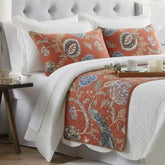 Peacock Soiree - Linen Rust or Orange Decorative Bed Runner and Pillow Cover