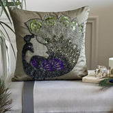 Silver Dancing Peacock - Silver Art Silk Throw Pillow Cover