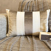 Swathe Beige - Beige Velvet & Linen Lumbar Pillow Cover