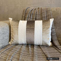 Swathe Beige - Beige Velvet & Linen Lumbar Pillow Cover