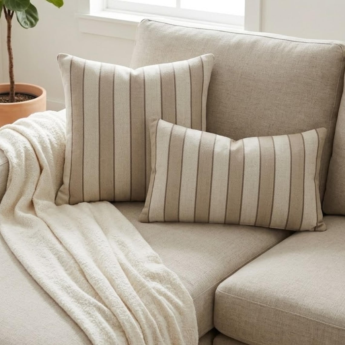Beige Terra Stripe Lumbar Lumbar Pillow Cover