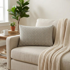 Gray Linen Lumbar Pillow Cover - Gray Houndstooth Lumbar