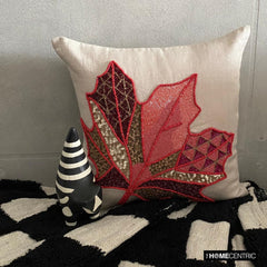 Red & Beige Linen Throw Pillow Cover - Changing Maple