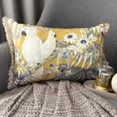 Yellow Cotton Lumbar Pillow Cover - Cockatoo Garden