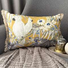 Yellow Cotton Lumbar Pillow Cover - Cockatoo Garden