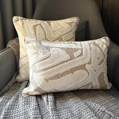 Abstract Drift - Ivory Velvet Lumbar Pillow Cover