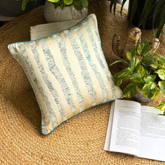 Undecided - Teal Blue Jacquard Silk Throw Pillow Cover