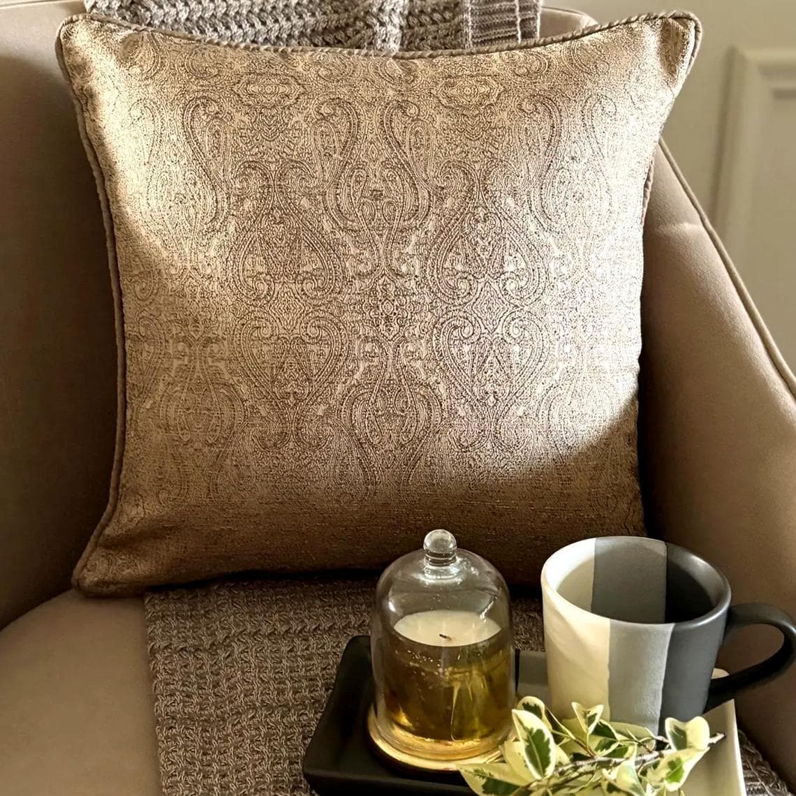 Golden Cascade Throw Pillow Cover