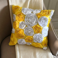 Sunny Yellow Blooms - Yellow Art Silk Decorative Euro Sham