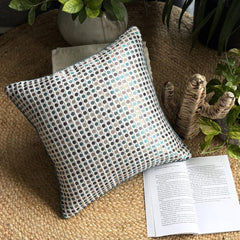Retro Dots - Blue Jacquard Weave Throw Pillow Cover