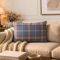 Plaidflow Blue - Blue Velvet Winter Plaid Lumbar Pillow Cover