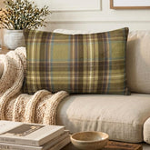 Plaidflow Olive - Green Velvet Winter Plaid Lumbar Pillow Cover