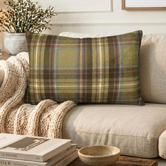 Plaidflow Olive - Green Velvet Winter Plaid Lumbar Pillow Cover