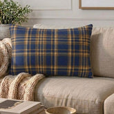 Plaidflow Navy - Blue Velvet Winter Plaid Lumbar Pillow Cover