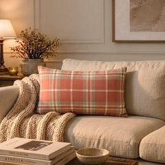 Plaidflow Terracotta - Red Velvet Winter Plaid Lumbar Pillow Cover