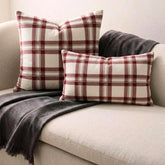 Red & White Velvet Throw Pillow Cover - Vintage Plaid Red