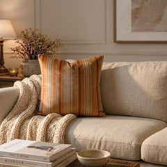 Stripe Flow Orange - Orange Velvet Stripes Throw Pillow Cover